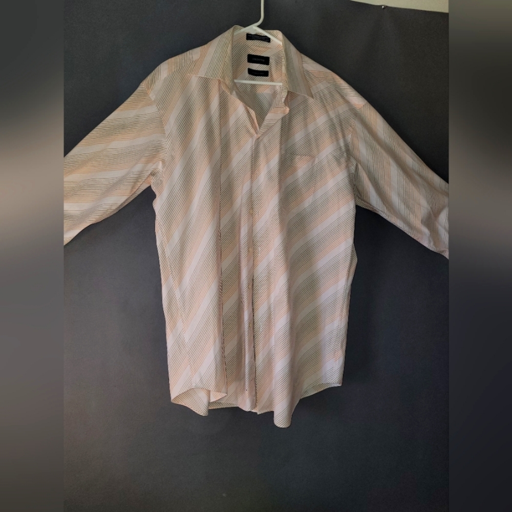 Men's Claiborne Wrinkle Free 100% Cotton Long Sleeve Dress Shirt Large Stripes